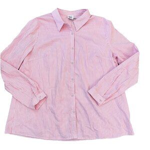 Princess Polly Chloe Button Down Poplin Shirt Long Sleeve Pink Stripe Size 12